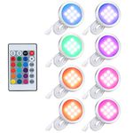 Lixada 8pcs RGB LED Cabinet Light Installation Kit with Remote Control for Bookcase Wall Cabinet Thin Round Shape Under-Unit Light Colour-Changing Dimmable Brightness Adjustable