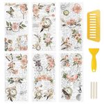 WANDIC 6 Sheets Rub On Transfer Stickers Vintage Flower Decals Waterproof Stickers Furniture Craft Decals for DIY Scrapbooking