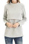 Smallshow Fleece Nursing Tops Women’s Winter Long Sleeve Breastfeeding Clothes L Light Grey