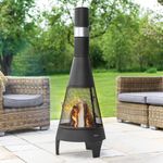 Harrier Steel Chiminea Fire Pits - Small/Medium/Large Outdoor Log Burner | Steel Chiminea Patio Heater with Log Store| Elevate Your Outdoor Ambiance (Medium Chiminea)