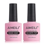 AIMEILI Soak Off UV LED Gel Nail Polish - Base and No Wipe Top Coat Kit Set 10ml