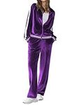 Ekouaer Women's Velvet Velor Tracksuits 2 Piece Lounge Outfits Zip Up Sweatshirt and Sweatpants with Pockets S-3XL