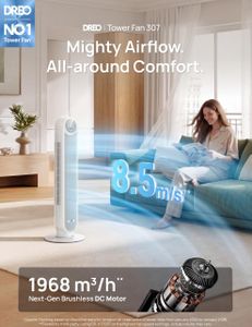 DREO Silent Tower Fan, 20dB, 28 ft/s, 8 Speeds, Remote – White