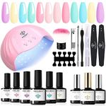 Modelones Gel Nail Polish Kit Starter 6 Colors Pastel Gel Nail Polish Set with 48W LED Nail Dryer U V Lamp/Glossy & Matte Top Coat and Base Coat/ Manicure Tool Nail Art Salon for Beginner DIY at Home