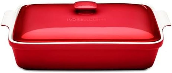 ROSSALLINI Stoneware Casserole Dish Bakeware Set with Lid, Covered Rectangular Dinnerware, Extra Large 4.23 Quart, 13 by 9 Inch, Deep Red