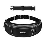 ANBEKO Running belt for Men Women with Extender, Large Capacity Runner Waist Pack with 4 Pockets,Hiking Travel Camp Running Workout Belt Bag,Reflective No Bounce Waist Bag,Easy Carry Large Phones,