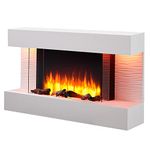 FLAMME Kingston Wall Mounted Fireplace up to 60" with 3 Flame Colours and 13 Mood Lighting Options (43" WHITE)