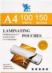 H&S Laminating Pouches A4 (Pack of 100) - Crystal Clear Finish Laminate Sheets 150 Micron (2 x 75 Micron) - Protect Documents at Home Work School - For International A4 Paper Size