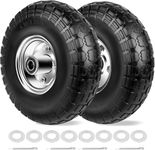 4.10/3.50-4 Tires and Wheels Flat Free 10 Inch Solid Tires Replacement with 5/8" Axle Bore Hole, 8 Spacers 4 Pins, for Garden Cart, Garden Wagon, Wheelbarrow, Hand Truck, Trolley, Lawn Mower, 2P