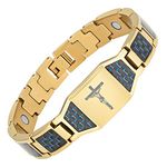 Willis Judd Christian Jesus Crucifix Cross Blue Carbon Fiber Titanium Magnetic Bracelet with Gift Box and Link Adjuster Tool