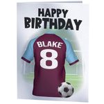 PERSONALISED Claret & Blue Shirt Football Birthday Card - Any Name & Number/Age