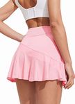 Ekouaer Athletic Skirt Women Running Tennis Skort Gym Fitness Skort Tummy Control Waistband,Medium Pink