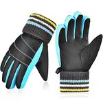 EEFOW Boys Waterproof Thermal Running Gloves - Warm Fleece Lined Windproof Ski Snow Gloves for Children Kids Outdoor Snowboarding Skating Sledding Skiing Rugby Biking Cycling Blue L