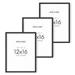 HAUS AND HUES 12"x16" Black Oak Wood Frames Set of 3 - Frame for 12x16 Print, Basic Black Poster Frame, 12x16 Wood Picture Frame, 12 x 16 Poster Frame, 12x16 Black Frame, 12x16 Picture Frame