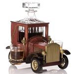 Kemstood Whiskey Decanter Set with Glasses and Old Fashioned Vintage Car Stand (945 ml) - Bourbon Decanter Set with Glasses for Liquor, Vodka - Christmas & Whiskey Gifts for Men - Home Bar Accessories