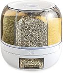 PIOJNYEN Grain Storage Container Dispenser, 22Lbs rice dispenser rotating, 360° rotating food dispenser One-Click Output rice Storage Round Grain Dispenser Kitchen for Small Grains, Beans, Rice