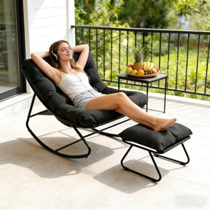Schaukelstuhl mit fußstütze,Outdoor schaukelstuhl,Outdoor Lesesessel,Relaxstuhl mit Gepolstertem Kissen,bis 150 kg Belastbar, Schaukelliege Outdoor Innen für Garten, Schlafzimmer, Terras. (Schwarz)