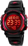 Kids Digital Sport Watch Boys Waterproof Casual Electronic Analog Quartz 7 Colorful Led Watches with Alarm Wrist Watches for Boy Girls Children Red