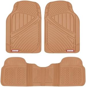 Motor Trend FlexTough Performance All Weather Rubber Car Floor Mats - 3 Piece Floor Mats Automotive Liners for Cars Truck SUV, Heavy-Duty Waterproof (Beige)
