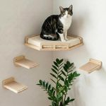 INICIO Cat Wall Shelves - Safe and Sturdy Cat Wall Furniture - Stylish Natural Wood Corner Shelf with 3 Steps for Cats up to 15lbs - Cushioned Perch and Stairs for Climbing and Playing
