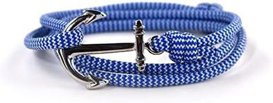 Riptide Vibes Adjustable Anchor Bracelet - Made In USA With 550 Military Paracord - Silver Anchor- White & Blue Classy Sailor