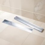 LIPKA 304 Grade Stainless Steel Vertical Shower Drain Channel | 40 x 4 inches | Drain Channel with Collar & Side Hole | Silver