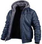 CREATMO US Men's Faux Leather Jacket Casual Motorcycle with Removable Hood Navy 3XL