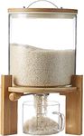 Glass Rice Dispenser with Wooden Stand, Flour and Sugar Container Dispenser made of Glass for Pantry Organization and Storage with Airtight Silicone Food Safe Bamboo Lid for Rice, Beans, Cereal, and Ground Coffee (5L)