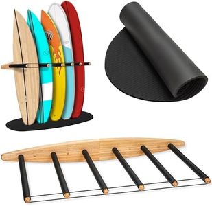 Hang 11' Vertical Surfboard Rack - Sustainable Wooden Surf Board Rack with Rubber Mat, Surf Rack Vertical, Surfboard Rack for Wall, Surf Racks for Wall, Surf Board Racks for Wall (6 arms / 5-6 boards)