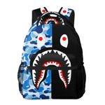 OAMAY Backpack Shark Teeth Camo Backpacks 3D Print Travel Laptop Daypack Bookbag Fashion Durable for Men and Women, Shark Half Blue Half Black Camo, One Size, Fashion and Cool Backpack