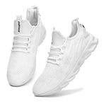 LANGFEUU Mens Running Shoes Gym Sneakers Non Slip Tennis Casual Shoes Workout Fashion Lightweight Shoes White Size 10