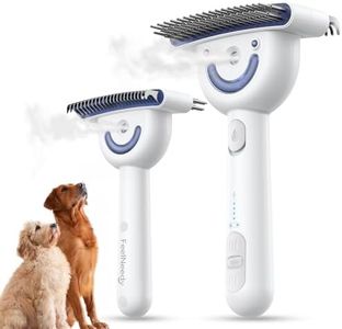 Dog Brush for Shedding with Steam, Dual-Sided Dematting and Deshedding, Safe Non-Deforming Steel Pins, Detangling Rake for Long-Haired Dogs and Cats, for Medium-Thick Coats Prone to Tangles & Shedding