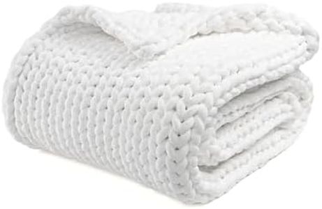 YnM Velvet Weighted Blanket, Handmade Chunky Knitted Design, Soft and Cozy, Temperature Regulating and Breathable, Machine Washable Throw for Sleep or Home Decor (White, 80x87 Inch, 25lbs)