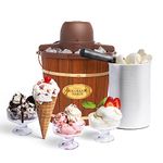 Nostalgia Electric Ice Cream Maker - Old Fashioned Soft Serve Ice Cream Machine Makes Frozen Yogurt or Gelato in Minutes - Fun Kitchen Appliance - Vintage Wooden Style - Dark Wood - 4 Quart