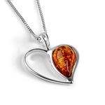 HENRYKA Baltic Amber Sterling Silver Heart Pendant, Heart necklace pendants for womens, Gift for girlfriend, Gift for Wife, Gift for Mum