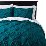 Cloud Fino Cotton 600 Thread Count, Luxurious Pleated Design Duvet Cover |1 Duvet Cover with 2 Pillow Shams | Teal_Queen Bed Size- 88x88 inch, Pillow Shams Size- 17x27 inch