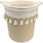 MillyBeas Boho Storage Basket with Tassel - Stylish Nursery Toy and Laundry Bin in Decorative Woven Cotton Rope for Organising Baby Clothes, Blankets and Towels