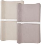 Changing Pad Cover for Baby Boy Girl 2 Pack, Muslin Changing Table Pad Covers with Boho Style, Neutral Nursery Bedding Essentials Soft and Breathable(Beige & Shadow)