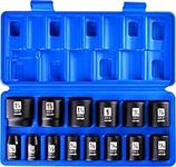 EPAuto 1/2-Inch Drive SAE Shallow Impact Socket Set, CRV, 6-Point 14 Sockets