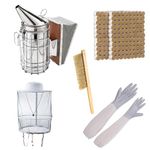 5 PCS Bee Keeping Starter Kit Beekeeping Supplies, Stainless Steel Bee Hive Smoker Heat Shield Beekeeping Equipment, Honey Bee Hive Tools Bee Smoker Kit for Beginners and Professionals