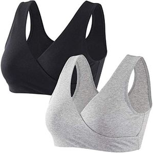 ZUMIY Maternity Nursing Bras, Seamless Maternity Bra for Pregnancy & Breastfeeding, Comfortable Wireless Bra Night Sleep Top, Black+grey/2pack, XX-Large