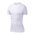 PowerLayer Men's Compression Base Layer Top Short Sleeve Thermal Under Shirt - White, XX Large