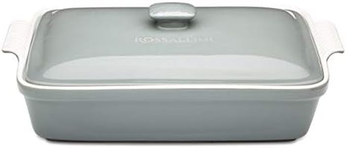 ROSSALLINI Stoneware Casserole Dish Bakeware Set with Lid, Covered Rectangular Dinnerware, Extra Large 4.23 Quart, 13 by 9 Inch, Grigio [Grey]