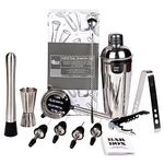 Bar Box 11 Piece Cocktail Shaker Set - Food Grade Stainless Steel Bartender Kit Drink Mixer, Muddler, Spoon, Strainer, Jigger, Pourers - Kitchen Accessory Bar Set Drinks Home | A Secret Santa Gift