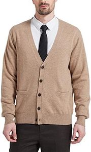 Kallspin Maglione da Uomo Cardigan con Scollo a V in Lana(caffè,XXL)