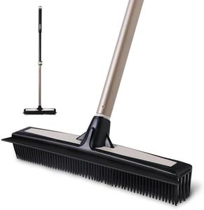 Eyliden Rubber Carpet Rake for Pet Hair, 2-in-1 Push Broom with Squeegee, 54" Telescopic Handle, Fur Water Remover Brush for Carpet, Rug, Hardwood, Tile Floors