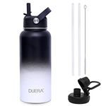 DUIERA 32oz Stainless Steel Water Bottle Vacuum Insulated Water Bottle with Straw & Leak Proof Spout Lids, BPA Free, Keep Cold or Hot - Black (White / Black)