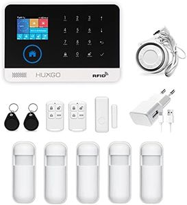 HUXGO, HXA003, Sistema de alarma inalámbrico WiFi + GSM con 5 sensores de movimiento, Alarma para oficina, casa, piso, garaje, Control a través del teléfono, SMS, aplicación TUYA Smart, idioma Español