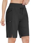 BALEAF Women's Hiking Long Shorts 11" Quick Dry Bermuda Cargo for Curvy Lightweight Pockets Black L