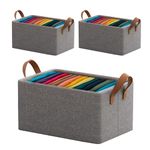 Yellow Weaves Wardrobe Organizer for Clothes, Foldable Clothes Storage Baskets for Wardrobe, Toys, Books, Saree, Shirts, and Blankets Storage Box with Handles (Pack of 3) - Grey